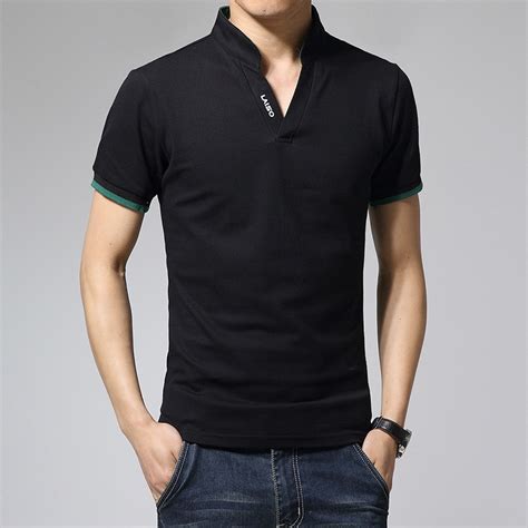 2017 Brand New Mens V Neck Short Sleeve Solid Polo Shirt Cotton Top