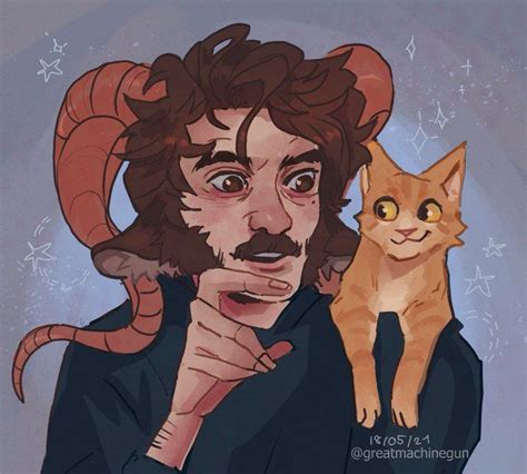 A Drawing Of A Man With A Cat On His Shoulder