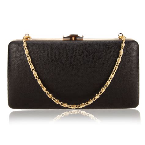 Agc00351a Black Evening Clutch Bag With Gold Metal Work