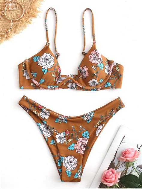 23 Off 2021 Conjunto De Biquíni Cami Floral Underwire Zaful Com