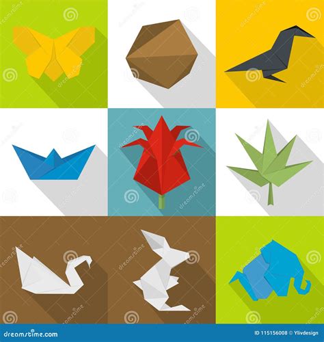 Origami Icons Set Cartoon Style Stock Vector Illustration Of Mouse