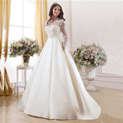 Princess Elegant A Line Illusion Ivory Wedding Dress Sheer Long Sleeve