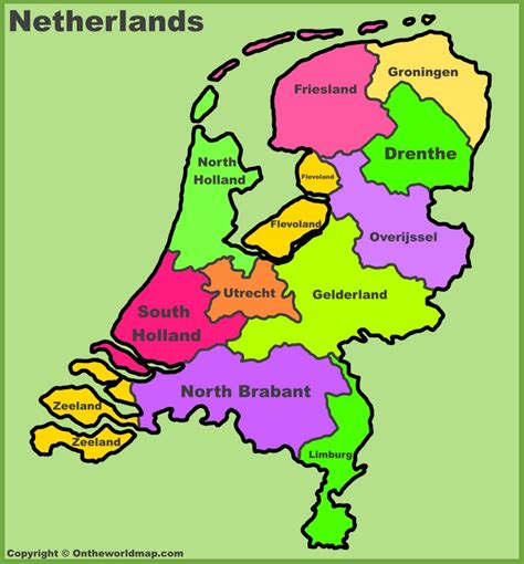 Detailed large political map of netherlands showing names of capital cities, towns, states, provinces and boundaries with neighbouring countries. Netherlands provinces map | List of Netherlands provinces