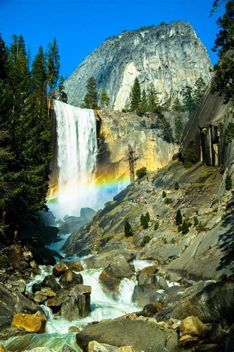 vernal falls with rainbow mist trail to the right yosemite national park california