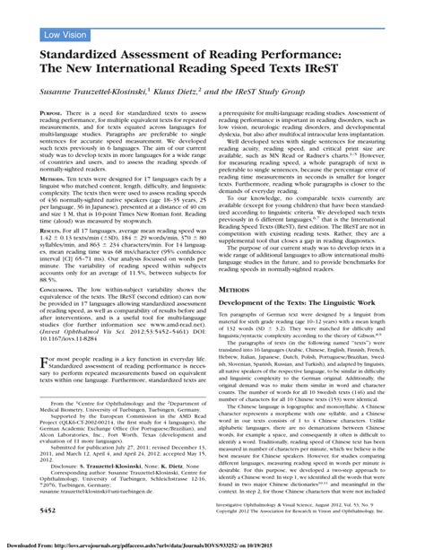 Pdf Standardized Assessment Of Reading Performance The New