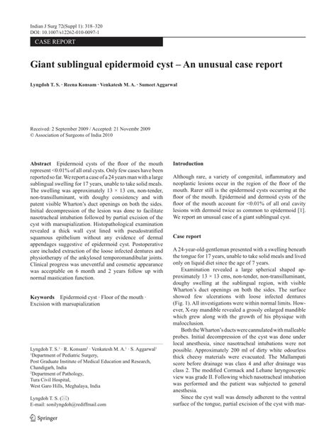Pdf Giant Sublingual Epidermoid Cyst An Unusual Case Report