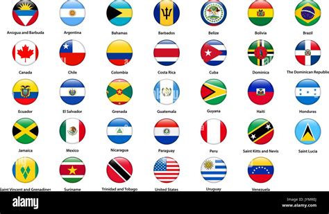 Flags Of All Countries Of The American Continents Stock Vector Image