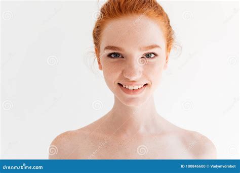 Happy Naked Asian Girl Removing Makeup From Face With Cotton Pads Royalty Free Stock Image