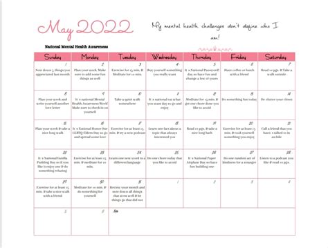 Digital Mental Health Calendar