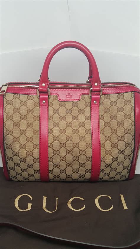 Gucci Pink Leather Gg Canvas Boston Bag Hebster Boutique