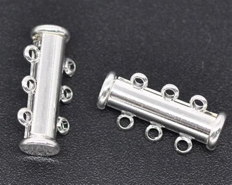 Imitation Rhodium Plated 3strands Magnetic Slide Clasps 20x10mm Jewelry