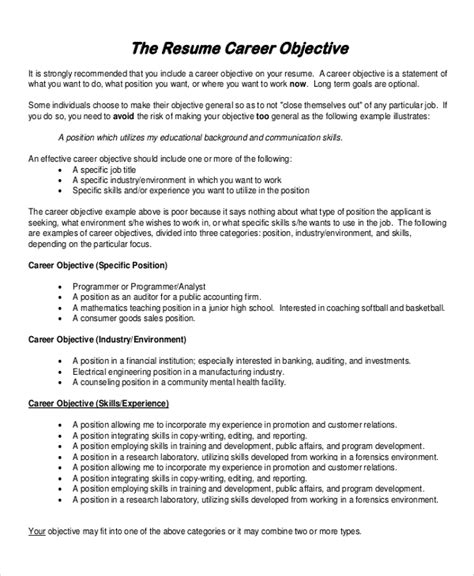 Resume Sample Objective Get Free Templates