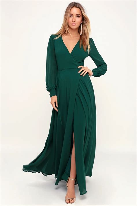 My Whole Heart Emerald Green Long Sleeve Wrap Dress Long Sleeve Bridesmaid Dress Maxi Dress