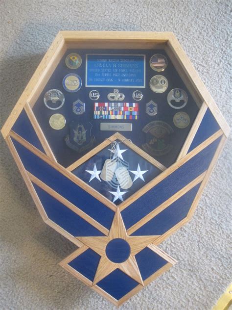 Handcrafted Air Force Shadow Box Oak And Blue Inlays The