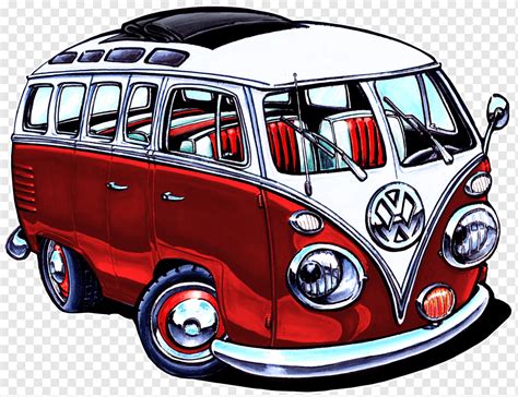 Merah Dan Putih Volkswagen Samba Van Ilustrasi Kartun Volkswagen Tipe