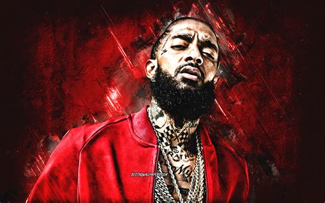 Download Wallpapers Nipsey Hussle American Rapper Portrait Red Stone