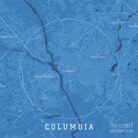 Columbia Sc City Vector Road Map Blue Text Digital Art By Frank