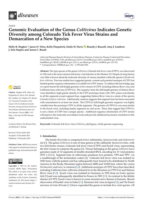 Pdf Genomic Evaluation Of The Genus Coltivirus Indicates Genetic Diversity Among Colorado Tick