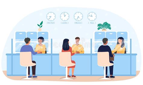 Bank Employees Providing Financial Services To Clients Stock Vector