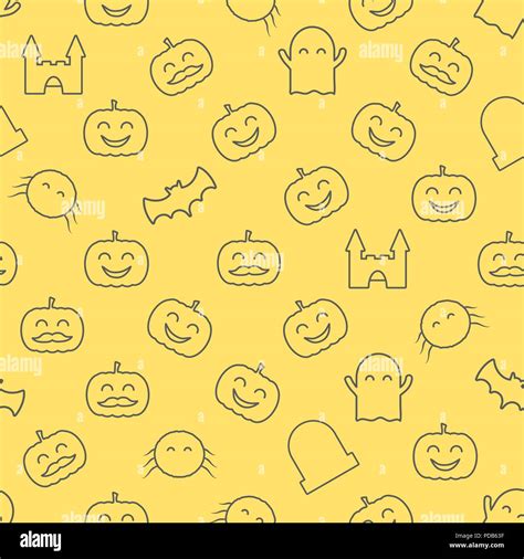 Halloween Seamless Pattern With Cute And Funny Festive Elements
