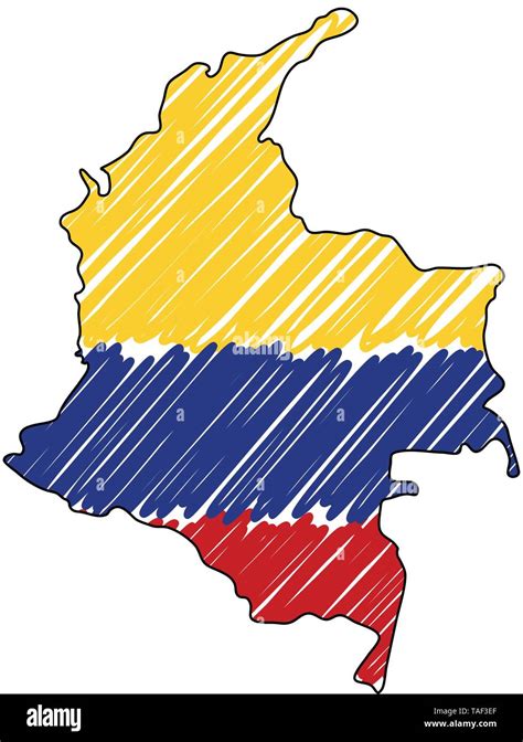 Colombia Map Hand Drawn Sketch Vector Concept Illustration Flag