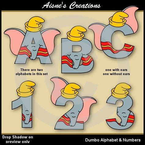 Dumbo Alphabet Letters And Numbers Clip Art Graphics Etsy Lettering