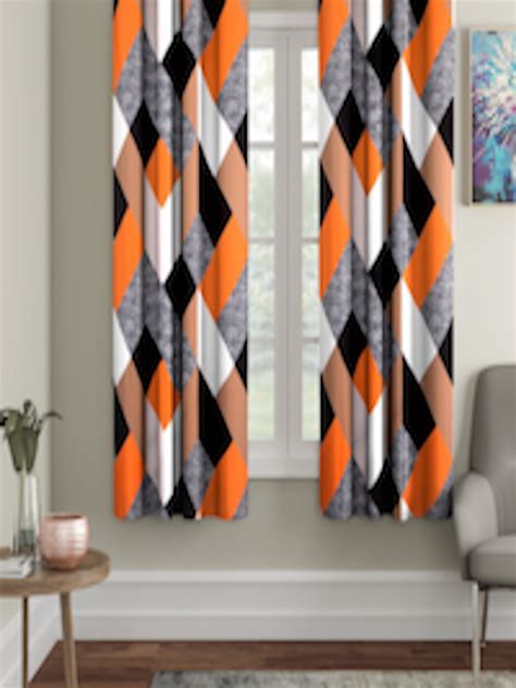 Buy Cortina Orange And Grey Set Of 2 Digital Printed Window Curtains