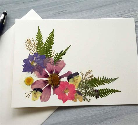 Pressed Flower Card Colorful Preserved Garden Flowers And Etsy In