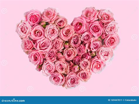Beautiful Heart Made Of Beautiful Pink Roses On A Pink Background I