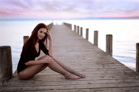 Wallpaper Women Outdoors Model Sitting Dress Smiling Pier My Xxx Hot Girl