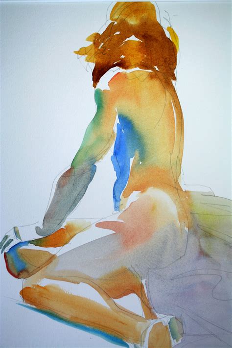 Mary Ellen Riell Seated Figure Back View Watercolor Done From Life
