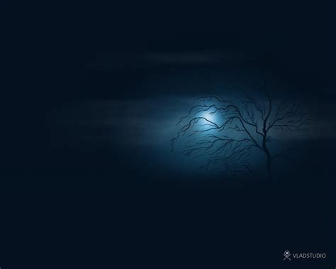 Wallpaper Trees Digital Art Night Minimalism Sky Calm Moonlight