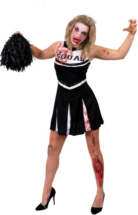 Ladies Black Zombie Cheerleader Halloween Fancy Dress Costume I Love