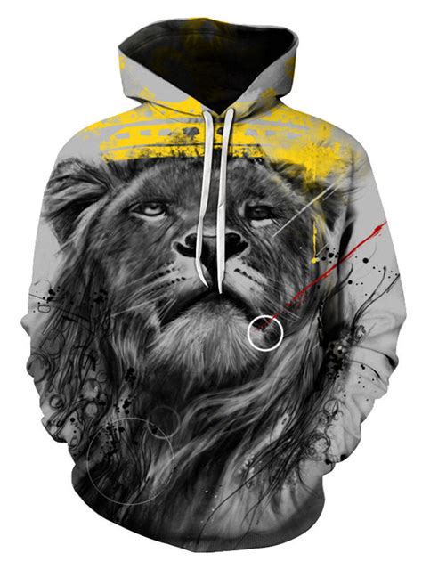 2019 3d Digital Splatter Paint Lion Pullover Hoodie