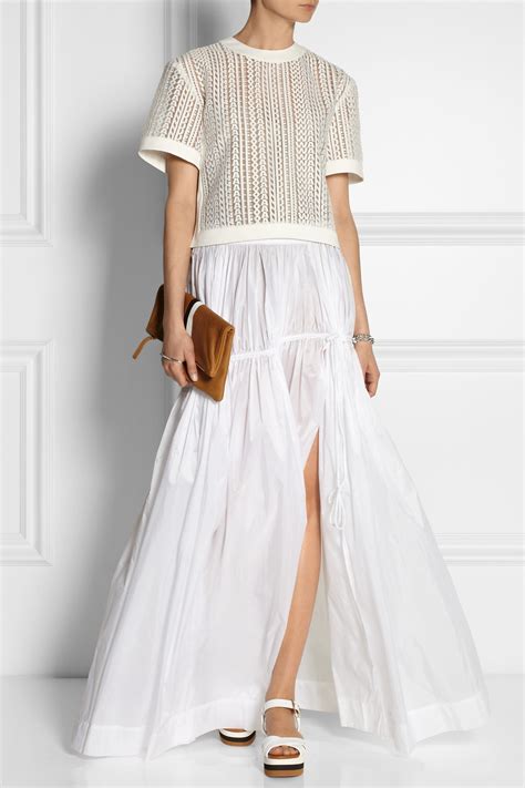 Dkny Cotton Pure Cashmere Midi Skirt In White Lyst