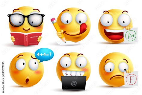Smiley Face Vector Set For Back To School With Facial Expressions And