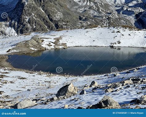 Nameless High Alpine Lakes In The Abula Alps Mountain Massif And Above