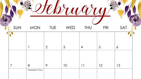 Monthly February 2021 Calendar Blank Printable Template