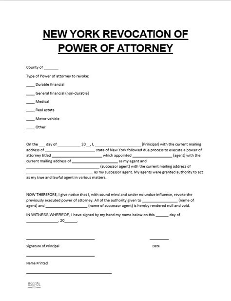 Free New York Power Of Attorney Revocation Form Template