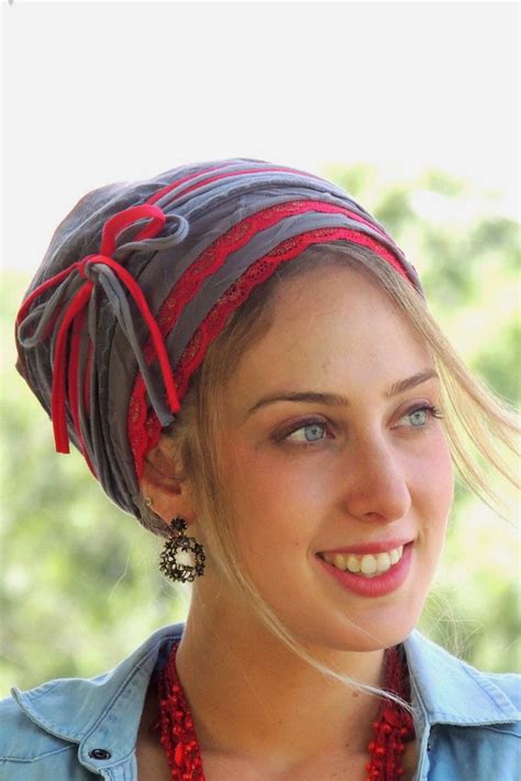 Amazing Grey Red Laces Tichel Hair Snood Head Scarf Head Etsy Israel