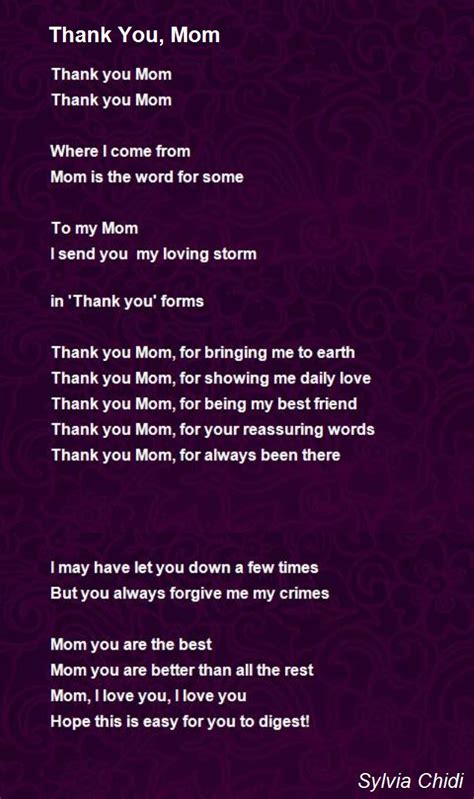 Thank You Mom Poem By Sylvia Chidi Poem Hunter
