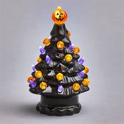 Lighted Ceramic Halloween Tree Decoration Battery Powered Small