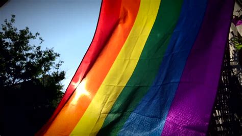 Gay Pride Rainbow Flag Flying Backlit Stock Footage Video 100 Royalty