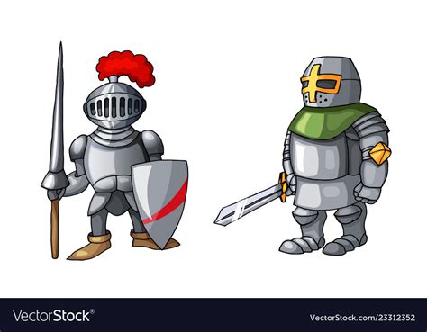 Cartoon Medieval Knight With Shield And Sword Vector Image