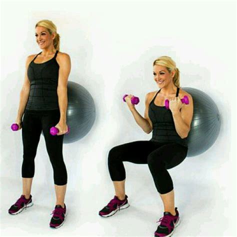 Stability Ball Squat Bicep Curls Exercise How To Workout Trainer By
