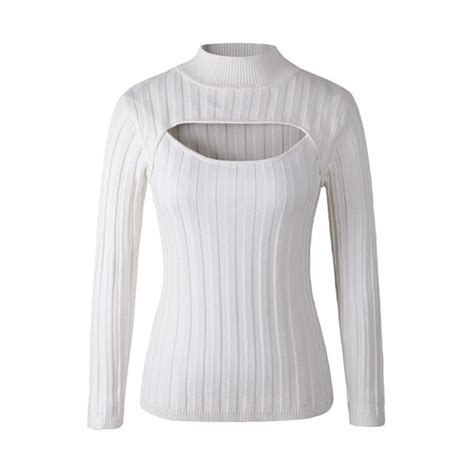 japanese sexy turtleneck white jumpers anime cosplay open chest sweater sweet cute long sleeve