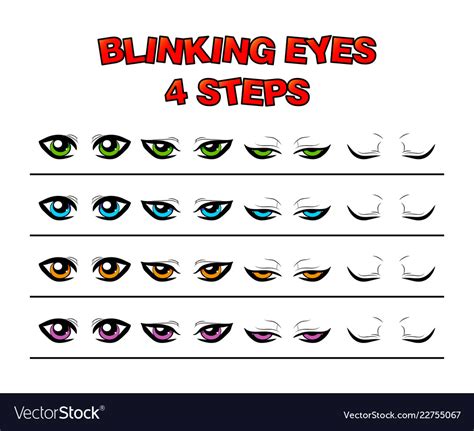 Blinking Eyes Steps Preset For Character Vector Image