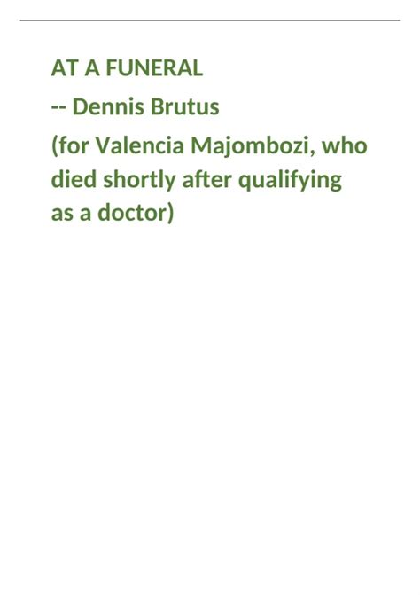 Summary At A Funeral Dennis Brutus Grade 12 Nsc Questions And Answers English Home