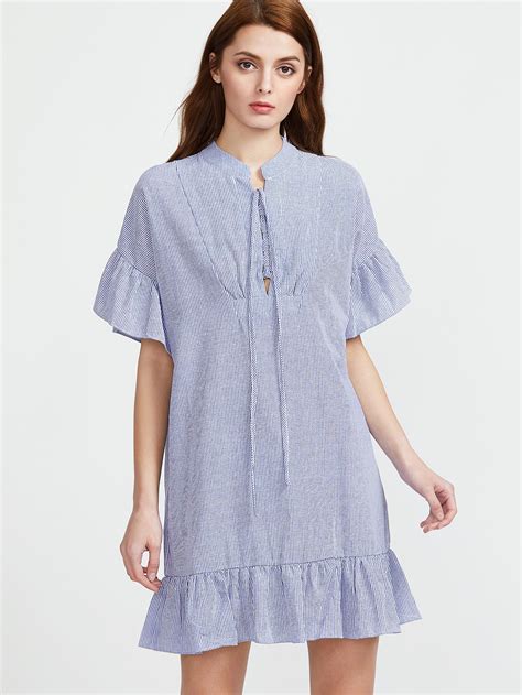 Shop Vertical Striped Dropped Waist Dress Online Shein Offers Vertical