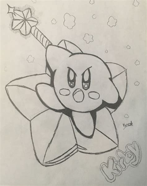 My Best Kirby Drawing Holding The Star Rod On A Warp Star Kirby Art